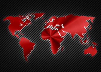 Cool red metalic map of the world on the carbon background © Vadimsadovski