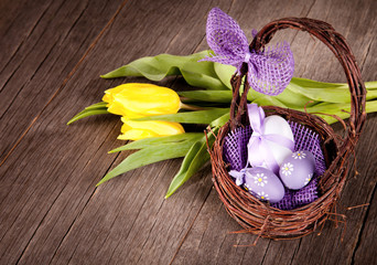 Easter still life with eggs in basket