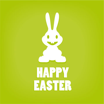 white bunny with green background and happy easter