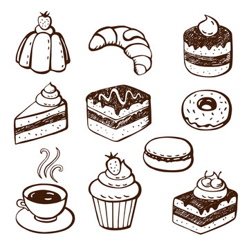 Collection of cake and bakery doodles