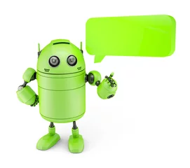 Abwaschbare Fototapete Roboter Android mit Sprechblase