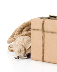 parcel wrapped packaged box on white