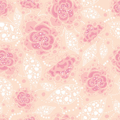 raster floral line art seamless pattern with hand drawn flowers