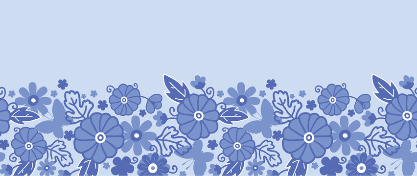 Fototapeta Raster Delft blue Dutch flowers elegant horizontal seamless
