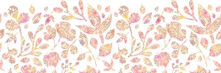 Raster Textured pastel Leaves Horizontal Seamless Pattern