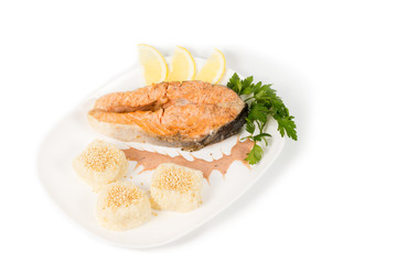 Grilled tasty fresh salmon steak