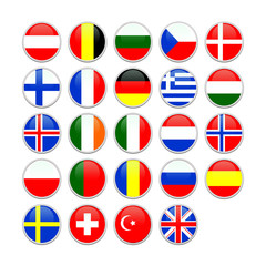 Botones de banderas de países de Europa