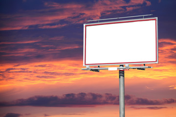 Blank white billboard over evening sky for your advertisement