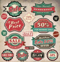 Collection of vintage retro grunge sale labels, badges and icons