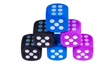 Six dice with sixes showing.