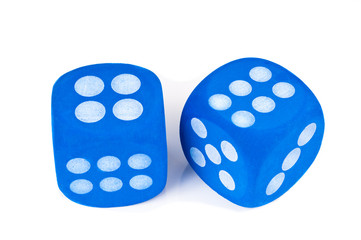 Two blue dice on white background.