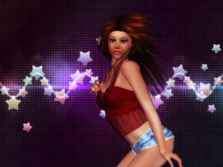 Girl in red top on stars background