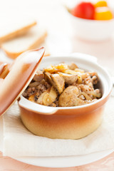 buckwheat with mushrooms in a ceramic pot
