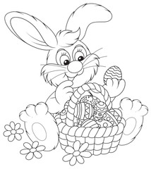 Easter Bunny with a basket of painted eggs