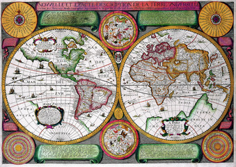 Stara mapa świata z dwiema półkulami