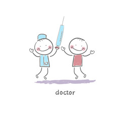 Doctor Holding Syringe. Illustration.