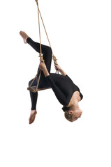 Young woman gymnast on rope on white background © Belikova Oksana