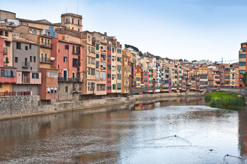 Obraz premium Colorful houses and apartments in the historic city of Girona, S