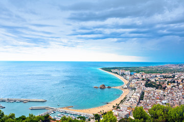 Fototapeta premium Blanes beach and Sa Palomera rock, Catalonia, Spain