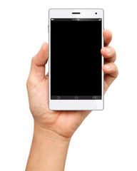 Hand holding A Big Screen Smartphone with blank screen