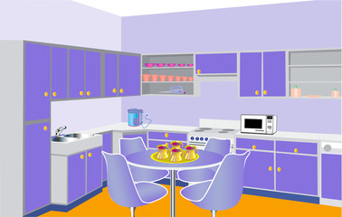 Fototapeta na wymiar Meble w kuchni przez liliowy zestaw Modern