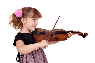 beautiful little girl play violin on white