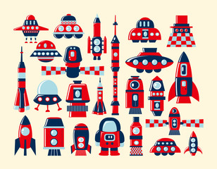 retro rocket icons set element