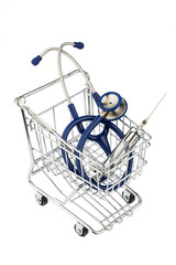 Stethoskop und Einkaufswagen
