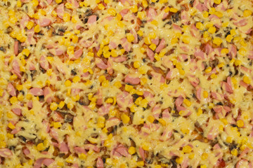 Large pizza close-up view from the top