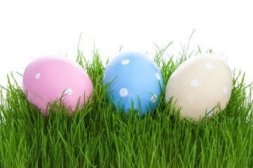 Easter eggs on green grass