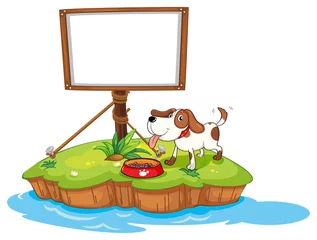 Rolgordijnen Honden Een puppy op een eiland met een leeg bord