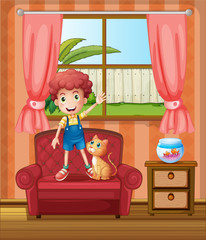 Obraz na płótnie Canvas Chłopiec stojący na kanapie wewnątrz domu