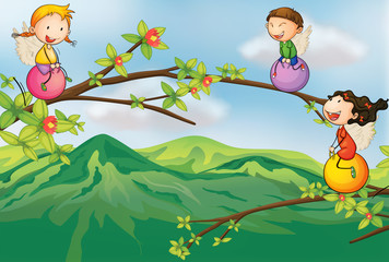Kids playing at the tree