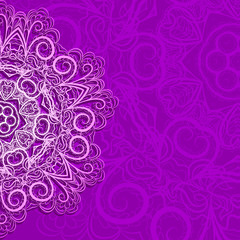 Fototapeta na wymiar Half of pink snowflake on purple background
