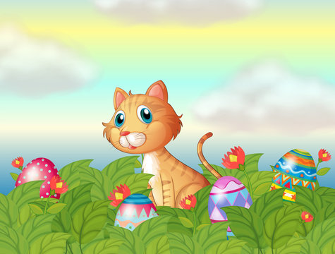 A wild cat and the easter eggs