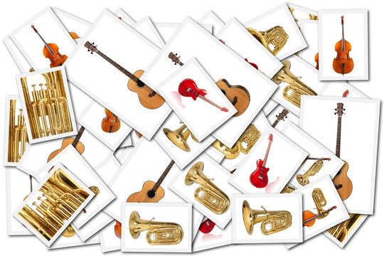 collage with musical instrument images