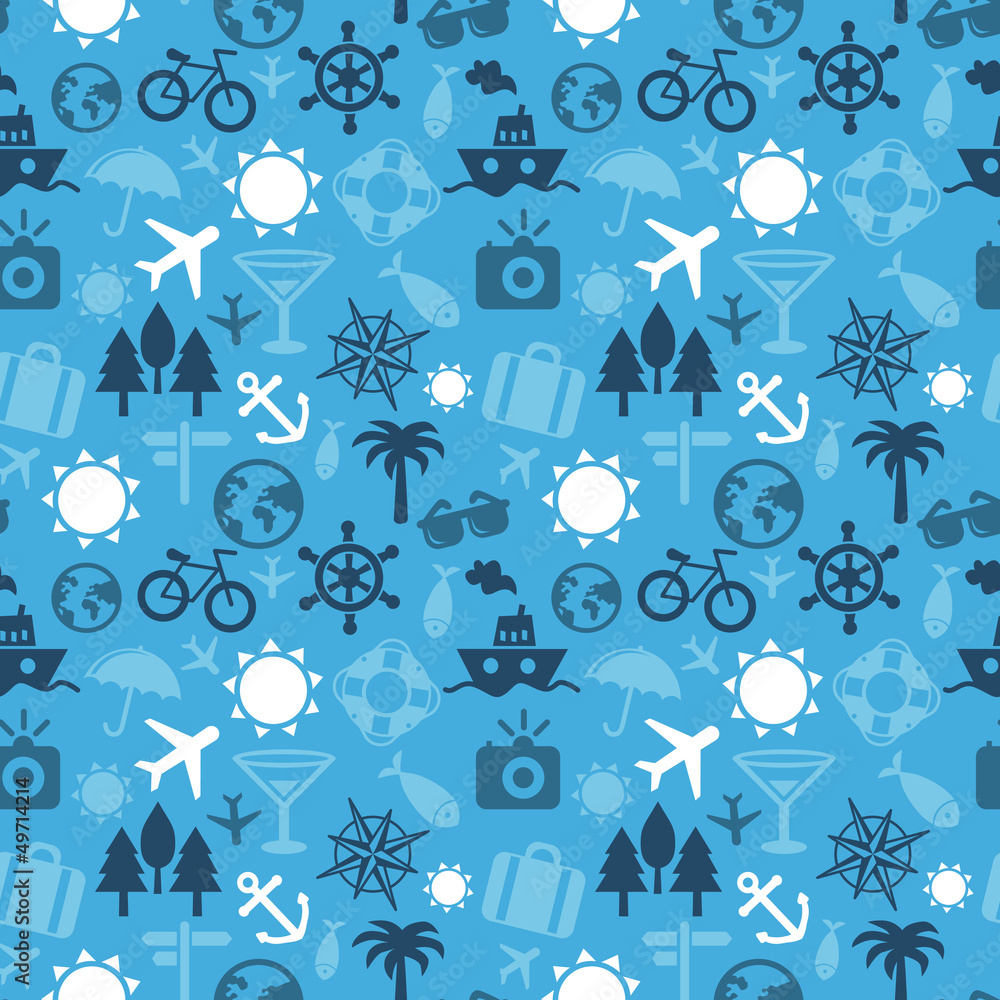Poster vector seamless pattern with travel icons