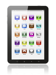 Tablet pc with icons on white background .