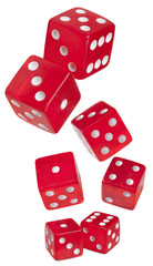 red shiny dices on white background