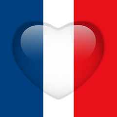 Naklejka premium France Flag Heart Glossy Button