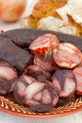 cut sausages with corn bread