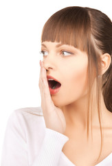 Fototapeta premium woman with hand over mouth