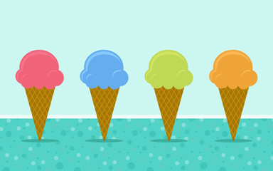 four color ice cream scoops