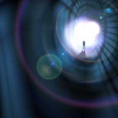 Silhouette of businessman in tunnel