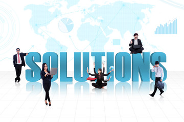 Business global solutions in blue