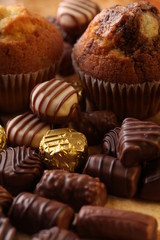 Muffin and chocolate.