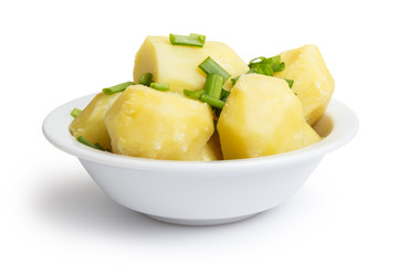 boiled potato with onion in bowl