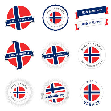 Set of Made in Norway labels and ribbons