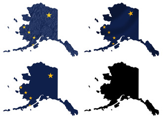 US Alaska state flag over map collage