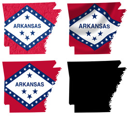 US Arkansas state flag over map collage